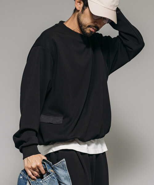 Firsthand(ファーストハンド)の「Firsthand/ファーストハンド サイドポケット スピンドル ダンボール クルーネックスウェット(スウェット・メンズ・ブラック/グレー/ネイビー/ブラウン・LARGE/MEDIUM)」の2枚目の写真