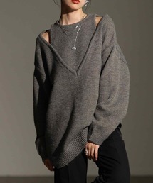アメリカンスリーブVネックニットトップス