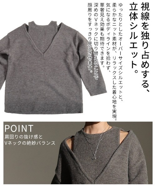 Sawa a la mode(サワアラモード)の「アメリカンスリーブVネックニットトップス(ニット/セーター・レディース・ブラウン/チャコールグレー・FREE)」の8枚目の写真