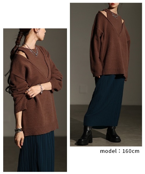 Sawa a la mode(サワアラモード)の「アメリカンスリーブVネックニットトップス(ニット/セーター・レディース・ブラウン/チャコールグレー・FREE)」の17枚目の写真