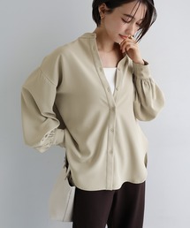 美品UNOF ウノフ　ふじあみ　バンドカラーシャツ ノーカラーシャツ　ブラック 美品UNOF ウノフ ふじあみ バンドカラーシャツ ノーカラーシャツ