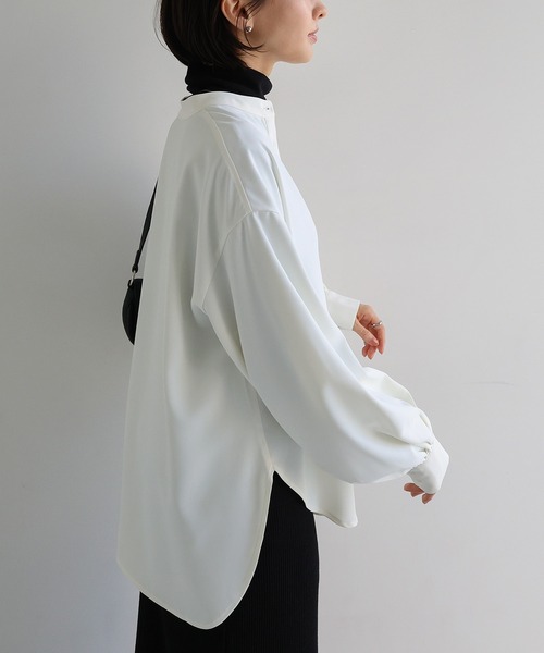 evernavy(エバーネイビー)の「ダブルクロスノーカラーシャツブラウス(シャツ/ブラウス・レディース・オフホワイト/ブラック/ライトベージュ・M)」の13枚目の写真