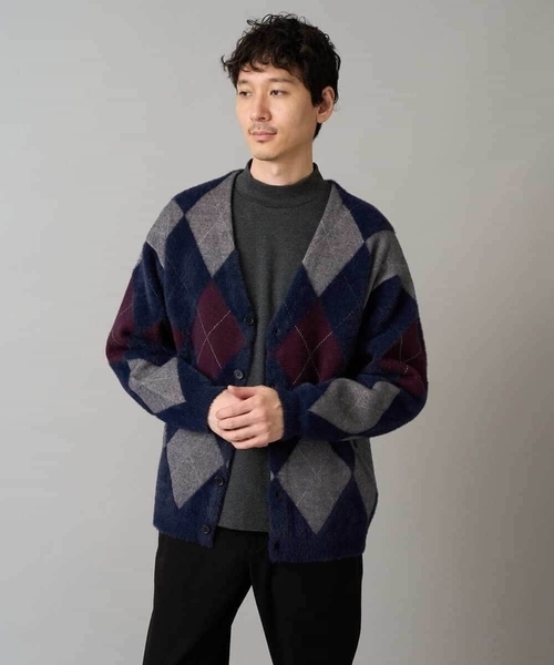 a.v.v(アーヴェヴェ)の「【洗濯で洗える】シャギーアーガイルワイドシルエットカーディガン(カーディガン/ボレロ・メンズ・ブラック/ネイビー・46/48)」の1枚目の写真