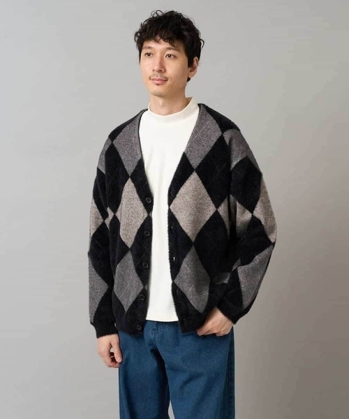a.v.v(アーヴェヴェ)の「【洗濯で洗える】シャギーアーガイルワイドシルエットカーディガン(カーディガン/ボレロ・メンズ・ブラック/ネイビー・46/48)」の11枚目の写真