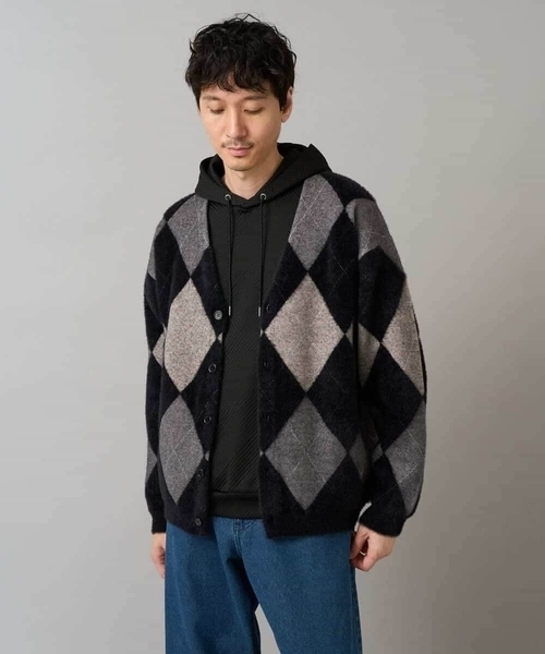 a.v.v(アーヴェヴェ)の「【洗濯で洗える】シャギーアーガイルワイドシルエットカーディガン(カーディガン/ボレロ・メンズ・ブラック/ネイビー・46/48)」の13枚目の写真