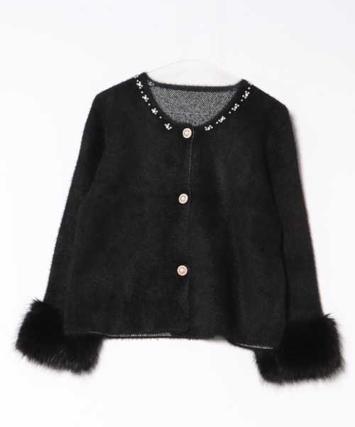 WESTSEA（ウエストシー）の「ふわふわ起毛 × パール＆ビジュー × 取り外し風ボリュームフェイクファーカフ 華やか系カーディガン（カーディガン/ボレロ・レディース・オフホワイト/グレー/ブラック・FREE）」の20枚目の写真