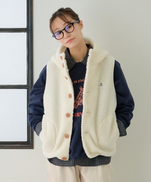 GEVACO（ゲバコ）の「【GEVACO】ボアフリースフードベスト（ベスト・レディース・オレンジ/ネイビー/グレー/アイボリー・ONE SIZE/LARGE）」の7枚目の写真