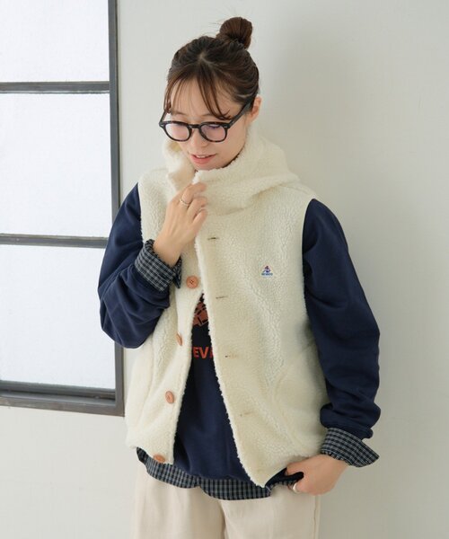 GEVACO（ゲバコ）の「【GEVACO】ボアフリースフードベスト（ベスト・レディース・オレンジ/ネイビー/グレー/アイボリー・ONE SIZE/LARGE）」の8枚目の写真