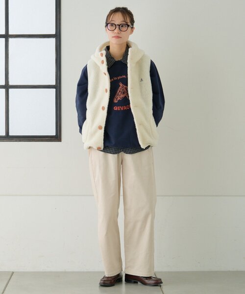 GEVACO（ゲバコ）の「【GEVACO】ボアフリースフードベスト（ベスト・レディース・オレンジ/ネイビー/グレー/アイボリー・ONE SIZE/LARGE）」の14枚目の写真