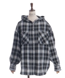 axes femme | フード付きチェック柄シャツ(シャツ/ブラウス)