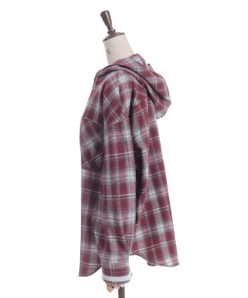 axes femme（アクシーズファム）の「フード付きチェック柄シャツ（シャツ/ブラウス・レディース・レッド/ブラウン/ブラック・FREE）」の5枚目の写真