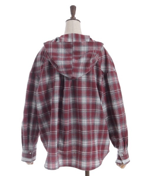 axes femme（アクシーズファム）の「フード付きチェック柄シャツ（シャツ/ブラウス・レディース・レッド/ブラウン/ブラック・FREE）」の6枚目の写真