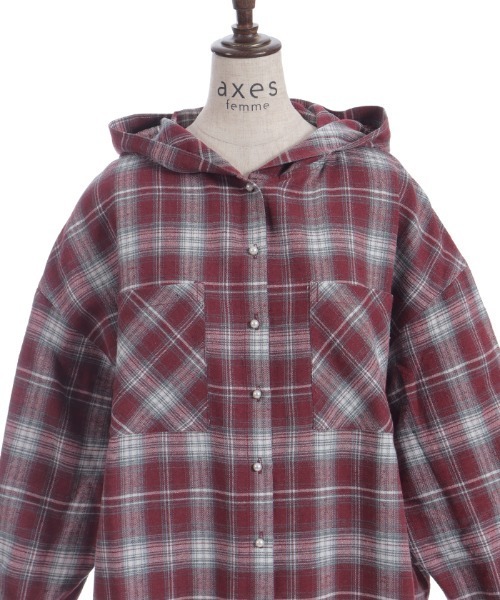 axes femme（アクシーズファム）の「フード付きチェック柄シャツ（シャツ/ブラウス・レディース・レッド/ブラウン/ブラック・FREE）」の7枚目の写真