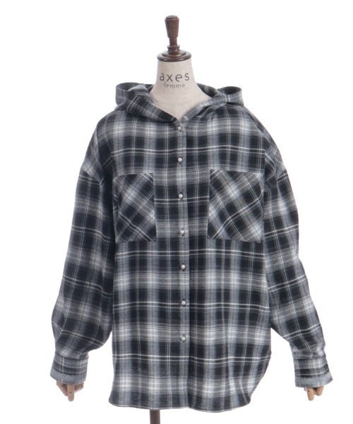 axes femme（アクシーズファム）の「フード付きチェック柄シャツ（シャツ/ブラウス・レディース・レッド/ブラウン/ブラック・FREE）」の19枚目の写真