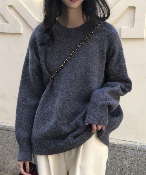 SallyLunn(サリーラン)の「クルーネックシンプルニット(ニット/セーター・レディース・ネイビー/モカ/ホワイト/ブラック・FREE)」の5枚目の写真