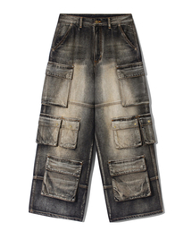 TRILLION（トリリオン）の「Utility Multi Pocket Washed Denim Pants [Yellow Black]（デニムパンツ・メンズ）」