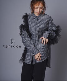 チュールレイヤードドッキングストライプシャツ