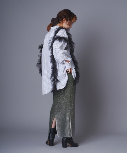 terrace(テラス)の「チュールレイヤードドッキングストライプシャツ(シャツ/ブラウス・レディース・ブラック系/ホワイト系・MEDIUM)」の19枚目の写真