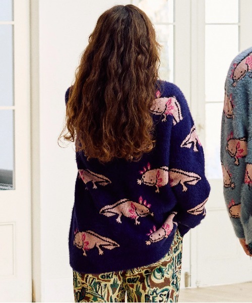 ウーパールーパーシャギー MIX ジャガードニット カーディガン