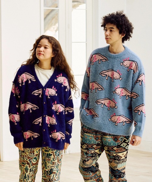 ウーパールーパーシャギー MIX ジャガードニット カーディガン