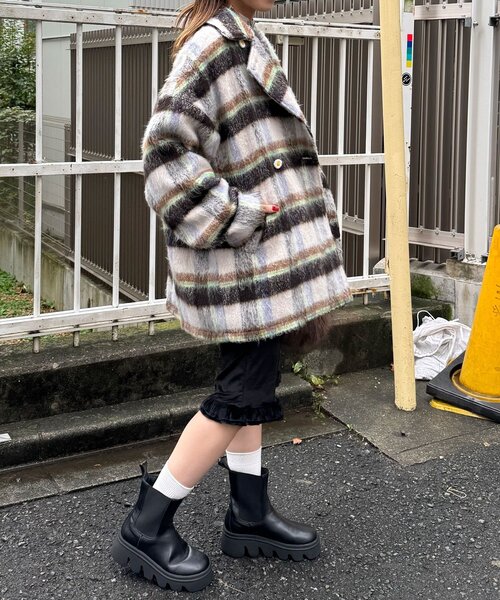 HELLO.SANFRANCISCO（ハローサンフランシスコ）の「【HELLO.SANFRANCISCO/ハローサンフランシスコ】チェックシャギーオーバーコート（その他アウター・レディース・ホワイト/ブラウン・ONE SIZE）」の8枚目の写真