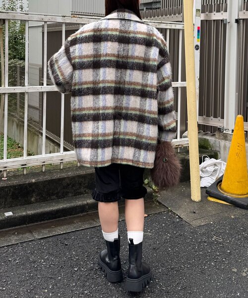 HELLO.SANFRANCISCO（ハローサンフランシスコ）の「【HELLO.SANFRANCISCO/ハローサンフランシスコ】チェックシャギーオーバーコート（その他アウター・レディース・ホワイト/ブラウン・ONE SIZE）」の9枚目の写真