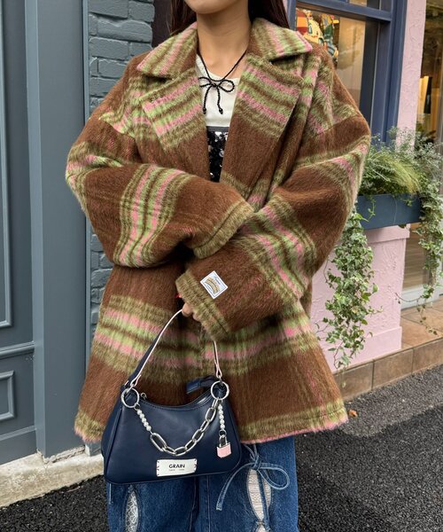 HELLO.SANFRANCISCO（ハローサンフランシスコ）の「【HELLO.SANFRANCISCO/ハローサンフランシスコ】チェックシャギーオーバーコート（その他アウター・レディース・ホワイト/ブラウン・ONE SIZE）」の10枚目の写真