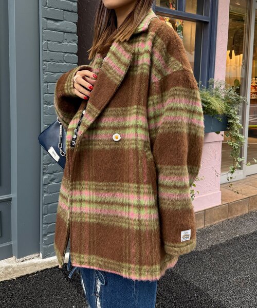 HELLO.SANFRANCISCO（ハローサンフランシスコ）の「【HELLO.SANFRANCISCO/ハローサンフランシスコ】チェックシャギーオーバーコート（その他アウター・レディース・ホワイト/ブラウン・ONE SIZE）」の11枚目の写真