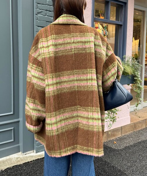 HELLO.SANFRANCISCO（ハローサンフランシスコ）の「【HELLO.SANFRANCISCO/ハローサンフランシスコ】チェックシャギーオーバーコート（その他アウター・レディース・ホワイト/ブラウン・ONE SIZE）」の12枚目の写真