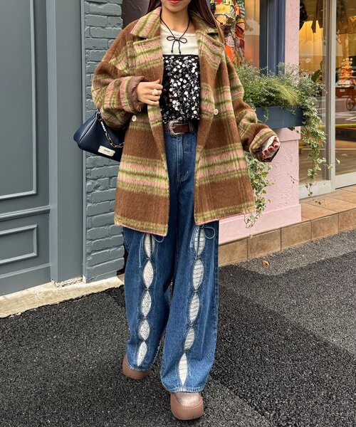 HELLO.SANFRANCISCO（ハローサンフランシスコ）の「【HELLO.SANFRANCISCO/ハローサンフランシスコ】チェックシャギーオーバーコート（その他アウター・レディース・ホワイト/ブラウン・ONE SIZE）」の13枚目の写真