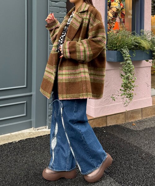 HELLO.SANFRANCISCO（ハローサンフランシスコ）の「【HELLO.SANFRANCISCO/ハローサンフランシスコ】チェックシャギーオーバーコート（その他アウター・レディース・ホワイト/ブラウン・ONE SIZE）」の14枚目の写真