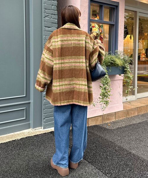 HELLO.SANFRANCISCO（ハローサンフランシスコ）の「【HELLO.SANFRANCISCO/ハローサンフランシスコ】チェックシャギーオーバーコート（その他アウター・レディース・ホワイト/ブラウン・ONE SIZE）」の15枚目の写真