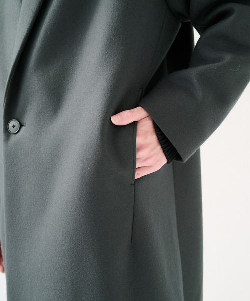 STUDIOUS（ステュディオス）の「【STUDIOUS】Super140 Wool Melton Over Chester Coat/S140ウールメルトンオーバーチェスター（チェスターコート・メンズ・ダークグリーン/ブラック/グレイッシュベージュ・1/2）」の14枚目の写真