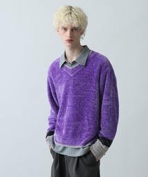 メンズのニット/セーター（パープル/紫色系・Vネック）ファッション