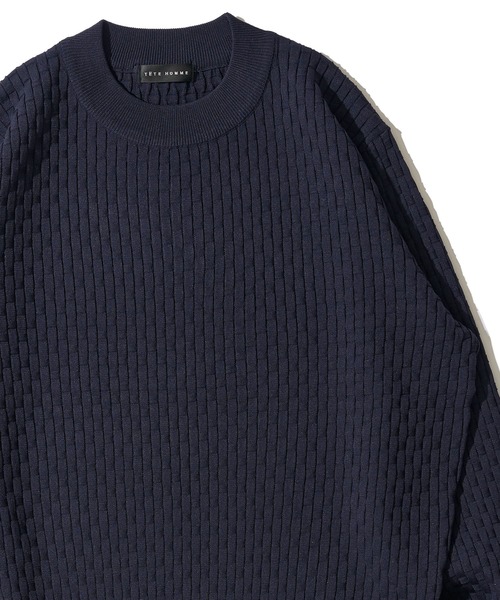 TETE HOMME（テットオム）の「【WEB限定】ブリスター編みウォッシャブルモックネックニット（ニット/セーター・メンズ・ブラック/アイボリー/ネイビー/ライトグレー/ブラウン・MEDIUM/LARGE/X-LARGE）」の5枚目の写真