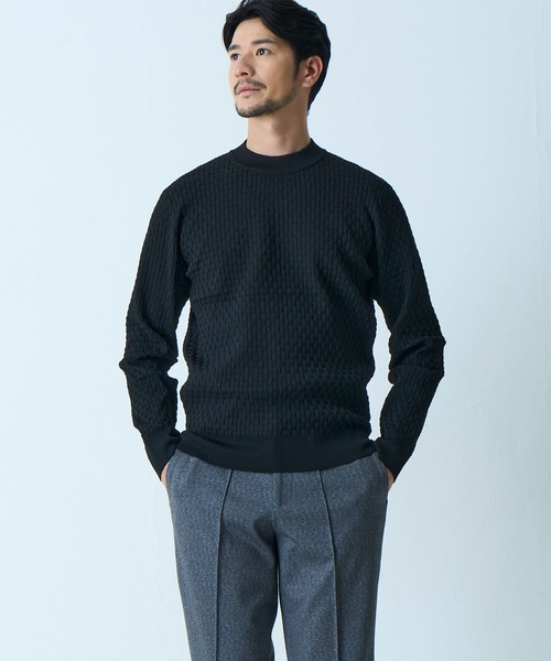 TETE HOMME（テットオム）の「【WEB限定】ブリスター編みウォッシャブルモックネックニット（ニット/セーター・メンズ・ブラック/アイボリー/ネイビー/ライトグレー/ブラウン・MEDIUM/LARGE/X-LARGE）」の6枚目の写真