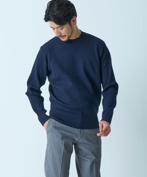 TETE HOMME（テットオム）の「【WEB限定】ブリスター編みウォッシャブルモックネックニット（ニット/セーター・メンズ・ブラック/アイボリー/ネイビー/ライトグレー/ブラウン・MEDIUM/LARGE/X-LARGE）」の10枚目の写真