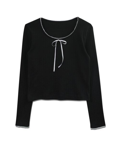 5OML(オーオーエムエル)の「レースパンチングリボンロングスリーブ(ブラック)(Tシャツ/カットソー・レディース・ブラック・LARGE/MEDIUM)」の5枚目の写真