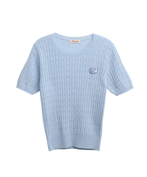 SLOWLOLLI(スローローリ)の「Half sleeve cable knit - Mint(Tシャツ/カットソー・レディース・グレー/スカイブルー/ブラック/アイボリー/ブラウン/ミント/ネイビー/イエロー/オートミール・FREE)」の7枚目の写真