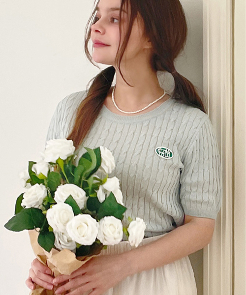 SLOWLOLLI(スローローリ)の「Half sleeve cable knit - Mint(Tシャツ/カットソー・レディース・グレー/スカイブルー/ブラック/アイボリー/ブラウン/ミント/ネイビー/イエロー/オートミール・FREE)」の11枚目の写真