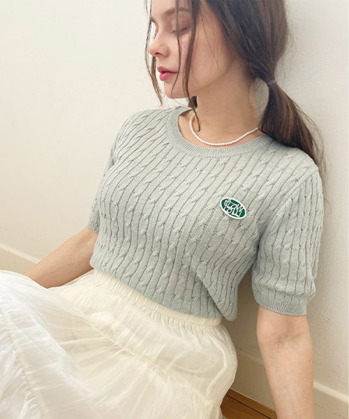 SLOWLOLLI(スローローリ)の「Half sleeve cable knit - Mint(Tシャツ/カットソー・レディース・グレー/スカイブルー/ブラック/アイボリー/ブラウン/ミント/ネイビー/イエロー/オートミール・FREE)」の12枚目の写真