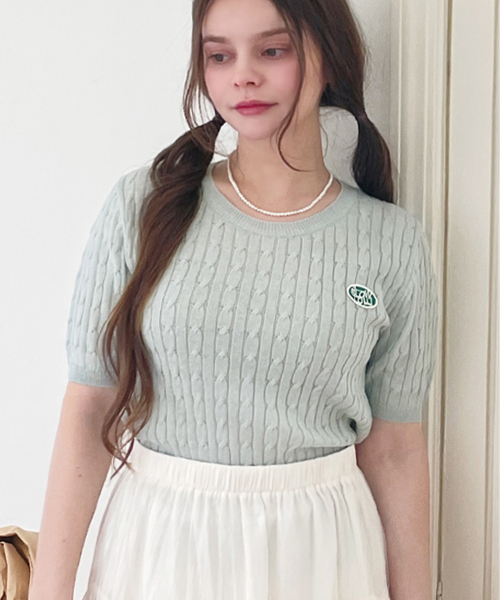 SLOWLOLLI(スローローリ)の「Half sleeve cable knit - Mint(Tシャツ/カットソー・レディース・グレー/スカイブルー/ブラック/アイボリー/ブラウン/ミント/ネイビー/イエロー/オートミール・FREE)」の13枚目の写真