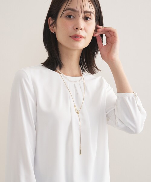 INDIVI（インディヴィ）の「【洗える／透けにくい】ダイヤ柄プリントブラウス（シャツ/ブラウス・レディース・ライトグレー系/ホワイト/ピンク系1/ネイビー・19/36/38/40/13/15 /05）」の6枚目の写真