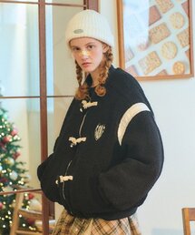 ダッフルコートフリースバスティジャケットジップアップジャンパー[ブラック]