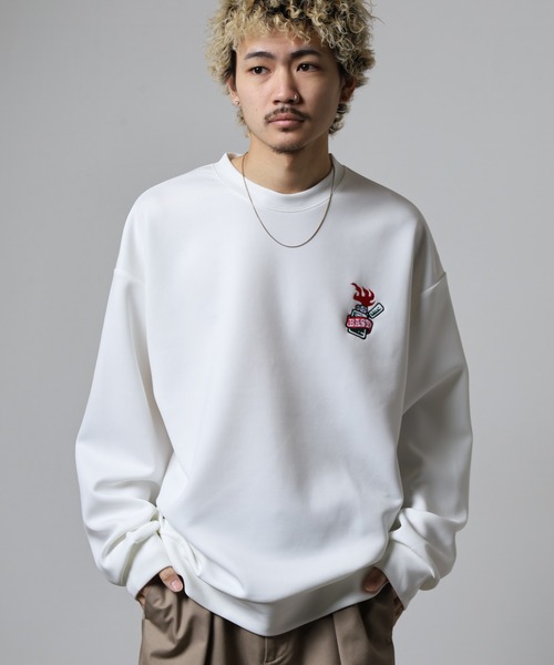 FUNALIVE（ファンアライブ）の「ダンボールニットプリントクルートレーナー（スウェット・メンズ・ブラック/ホワイト系1/ホワイト/グリーン/ブラック系1/パープル・L/M）」の16枚目の写真