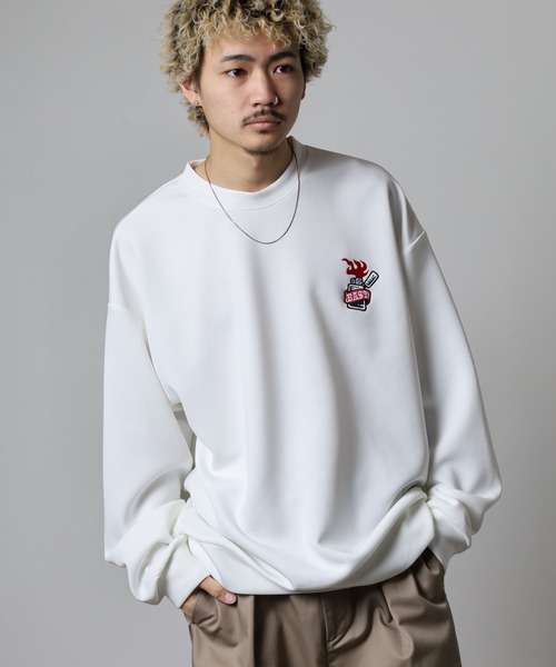 FUNALIVE（ファンアライブ）の「ダンボールニットプリントクルートレーナー（スウェット・メンズ・ブラック/ホワイト系1/ホワイト/グリーン/ブラック系1/パープル・L/M）」の17枚目の写真