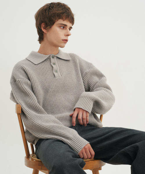 BLOND9(ブロンドナイン)の「ハチTエリニット_グレー(ニット/セーター・メンズ・その他・MEDIUM/LARGE/X-LARGE)」の2枚目の写真