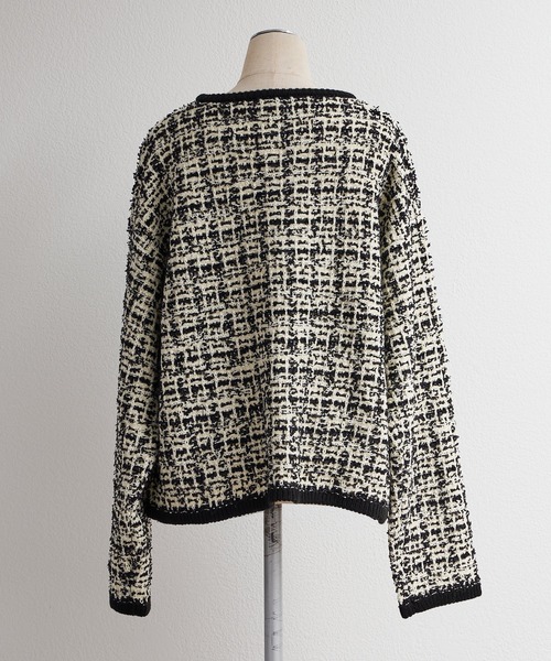 PUAL CE CIN（ピュアルセシン）の「ツイードライクニットカーディガン（カーディガン/ボレロ・レディース・ネイビー/アイボリー/ブラック系その他・FREE）」の5枚目の写真