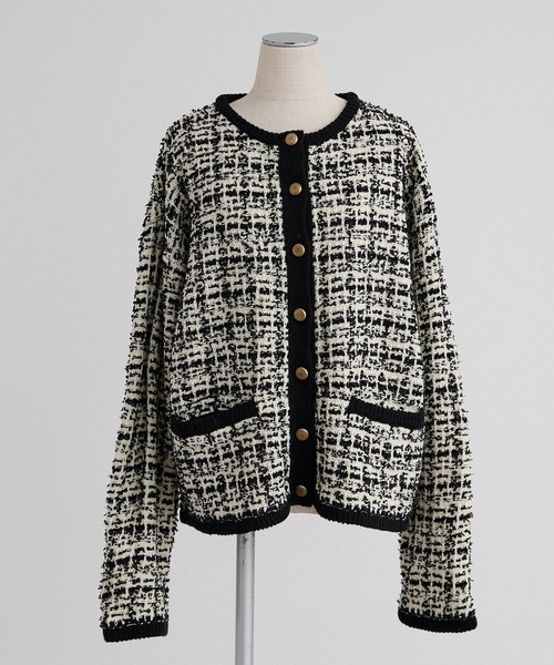 PUAL CE CIN（ピュアルセシン）の「ツイードライクニットカーディガン（カーディガン/ボレロ・レディース・ネイビー/アイボリー/ブラック系その他・FREE）」の13枚目の写真