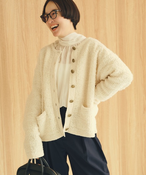 PUAL CE CIN（ピュアルセシン）の「ツイードライクニットカーディガン（カーディガン/ボレロ・レディース・ネイビー/アイボリー/ブラック系その他・FREE）」の7枚目の写真